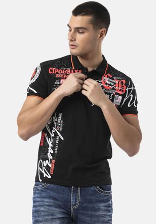 Cipo & Baxx Poloshirt CIPO & BAXX, Herren, Gr. M, pink (schwarz, pink), Single Jersey, Obermaterial: 95% Baumwolle, 5% Elasthan, bedruckt, slim fit, Rundhals, Rip