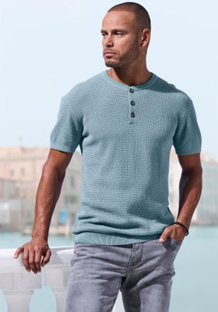 John Devin Henleyshirt JOHN DEVIN - Strickshirt, Herren, Gr. XXL, blau, Strick, Obermaterial: 100% Baumwolle, regular fit normal, Rundhals, Rippstrickb&uuml;ndchen, S