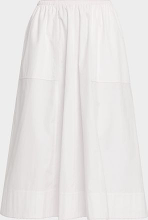 Vince Scallop-Trim Poplin Midi Skirt