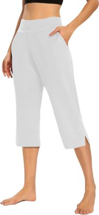 Generic White Trousers for Women UK, Women Summer Trousers Linen and Cotton Yoga Leggings Ladies Elasticated Waist Straight Leg Casual Fashion Pants Wide Leg 
