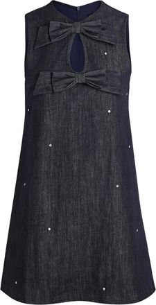 Sister Jane bow-embellished mini dress - women - Cotton/Elastane/Polyester - 10 - Blue