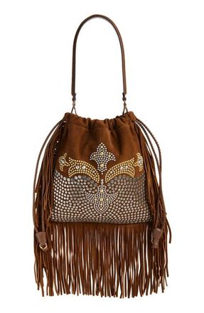 Etro Kalispera Stud & Fringe Suede Shoulder Bag in Brown at Nordstrom