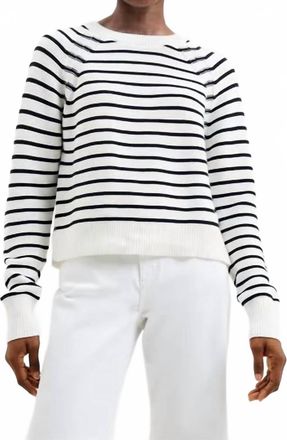 French Connection Lillie Mozart Stripe Crew Sweater In Ecru/blue