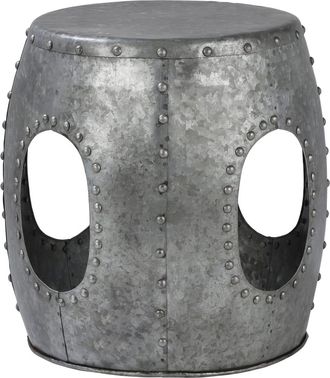 WOMO-DESIGN Mesa auxiliar lateral ø38x43 cm redonda plateada de metal con remaches