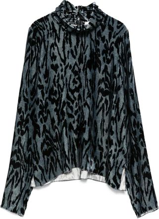Forte_Forte Top a collo alto con stampa animalier - Blu