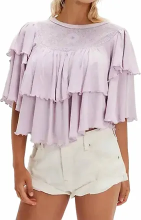 Free People Embroidered Ruffled Top In Orchid Hush