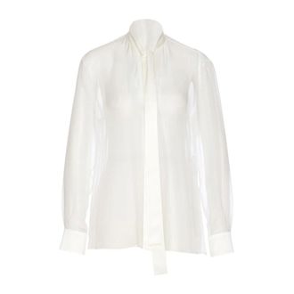 Dolce & Gabbana Zijde Blouse met Hoge Hals en Strikdetail - Dames - Blouses & Shirts - Wit - Maat: S Zijde