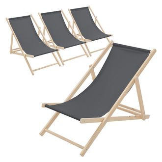 ECD Germany Ecd Germany Juego 4x Tumbonas Playa Madera De Pino Antracita 3 Posiciones Reclinaci&oacute;n Plegable Silla Tradicional De Sol Para Jard&iacute;n O Balc&oacute;n Impermeab
