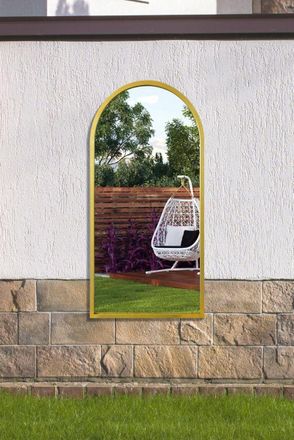 MirrorOutlet Gold Metal Framed Arched Garden Wall Mirror 47 X 23.5 (120 X 60CM) | Size: 1 Pack