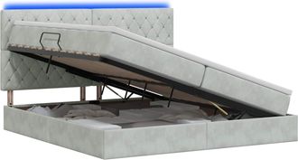 vidaXL Cama De Almacenamiento Led Con Colch&oacute;n Gris Claro 200 X 200 Cm Vidaxl