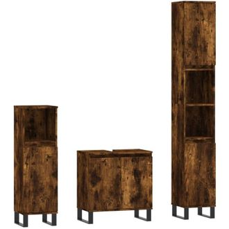 vidaXL Vidaxl - Set De Muebles Ba&ntilde;o 3 Pzas Madera Contrachapada Roble Ahumado