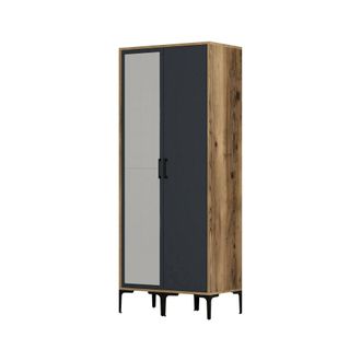 Dmora Armario 2 Puertas Alhena, Muebles De Dormitorio, Vestidor, Armario De Ropa, 80x201h48 Cm, Nogal Y Antracita, Con Embalaje Reforzado - Dmora