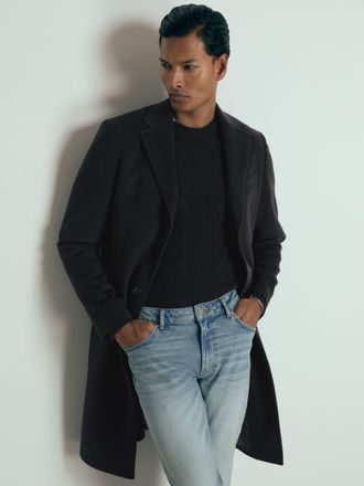 Reiss Tycho Overcoat Cashmere Plain, Navy Size: XS