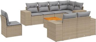 vidaXL Set De Sof&aacute;s De Jard&iacute;n 9 Pzas Con Cojines Rat&aacute;n Sint&eacute;tico Beige Vidaxl