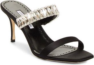 Manolo Blahnik Sako Bay Crystal Embellished Sandal in Black at Nordstrom, Size 37.5
