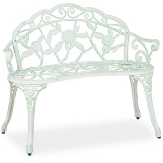 Relaxdays Panchina in Ghisa, 2 Posti, da Esterno,Terrazzo, Giardino, Ferro Stile Antico, 78 x 98 x 55,5 cm, bianco/verde - Relaxdays