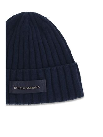 Dolce & Gabbana Mens Beanie Hat Ribbed Wool, Very Dark Blue Wool (ovis Aries)