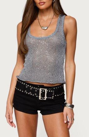 Edikted Eleora Sequin Knit Tank in Gray at Nordstrom, Size X-Small