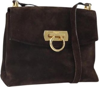 Ferragamo Pre-owned Cross Body Bags, female, Brown, Size: ONE SIZE Pre-owned Suede Shoulder Bag