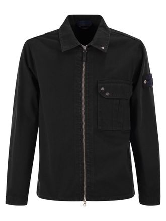 Stone Island Baumwoll-Twill-Overshirt mit durchgehendem Rei&szlig;verschluss von Stone Island