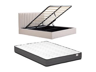 Vente-Unique Canap&eacute; abatible 180 x 200 cm - Tela - Beige + Colch&oacute;n - SARANELI