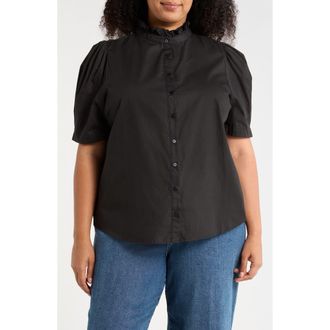 Sugarlips Finley Ruffle Puff Sleeve Shirt in Black at Nordstrom, Size 1X