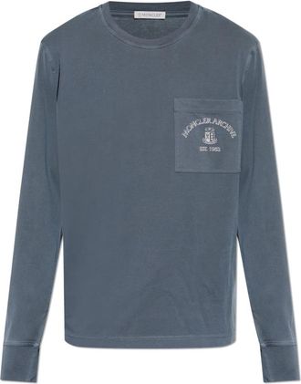 Moncler T-shirt met lange mouwen - Heren - Longsleeves - Grijs - S - Katoen - Tops