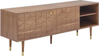 Vente-Unique Mueble TV con 2 puertas y 2 estantes chapados en nogal - Natural y dorado - PARIOMA