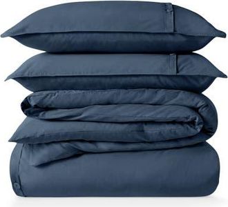 Bare Home 100% Organic Cotton Percale Duvet Cover and Sham Set in Bering Sea at Nordstrom, Size Queen