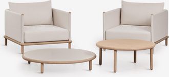 Sklum Conjunto De Sal&oacute;n Con 2 Sillones Y 2 Mesas De Centro Redondas En Madera De Acacia Olivia Sklum