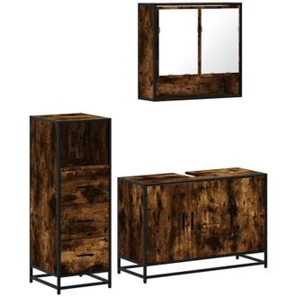 vidaXL Set De Muebles Ba&ntilde;o 3 Pzas Madera Contrachapada Roble Ahumado Vidaxl