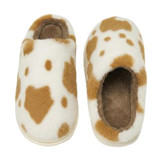 Generic Cow Slippers for Women, Cow Print Fluffy Faux Fur Lined House Shoes, Warm Winter Novelty Animal Slippers Fun Gift For Her (Khaki, M, Adult, Women, 8, 