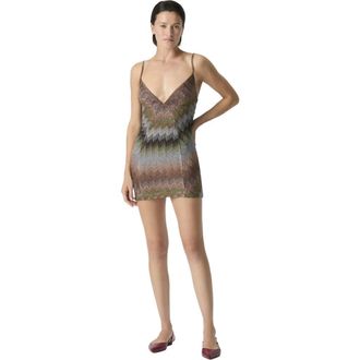 Missoni Sleeveless Viscose Lam&eacute; Mini Dress With Deep Neckline in Green& Brown at Nordstrom, Size 38 It