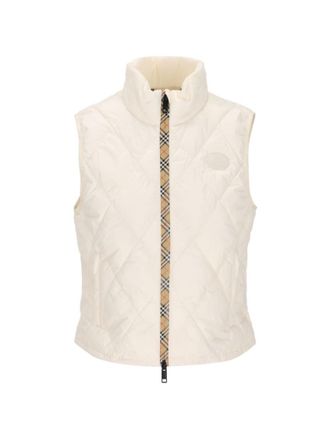 Burberry White Quilted Mock Collar Jacket