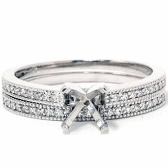 Pompeii3 1/4t Diamond Engagement Wedding Ring Semi Mount Set 14K White Gold Size Selectable