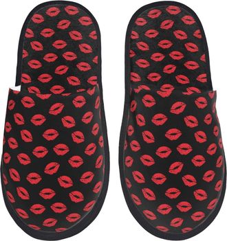 Generic Camping Slippers Sexy Red Lips Kiss Medium House Shoes Anti-Slip Sole Slipper Warm Sleepers For Bedroom Indoor Women & Men M