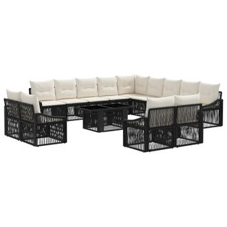 vidaXL Set Divano Da Giardino 14 Pz Nero E Bianco Crema Polyrattan Vidaxl