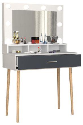 ebuy24 Mesa De Peluquer&iacute;a Vcm Dimensiones Aprox. Al. 133 X An. 80 X P. 40 Cm Mesa De Maquillaje Con Caj&oacute;n Y Espejo Mesa Cosm&eacute;tica - Lindas (blanco / Antracit