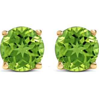 House of Brilliance 14K Gold 5X5MM Round Birthstone Solitaire Stud Earrings in Green Peridot | Yellow at Nordstrom