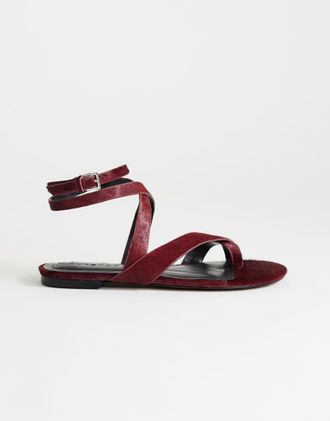 Topshop Erika - Sandali bassi in vera pelle rossa effetto cavallino-Rosso
