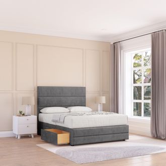 Sloomy Monaco Bed Base No Drawers 12 Footboard & 26 Struts Headboard in Dark Grey | Size: Double