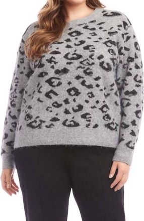 Karen Kane Metallic Animal Print Crewneck Sweater - Plus In Gray With Black