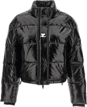 Courr&egrave;ges Cropped Vinyl Puffer Jacket - Dames - Winterjassen - Zwart - S - Jassen