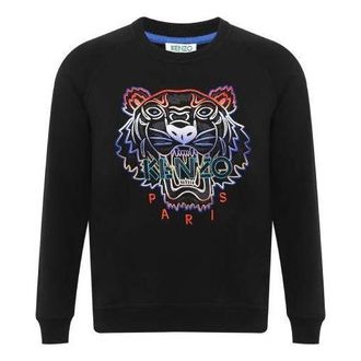 Kenzo (WMNS) KENZO Multi-Color Embroidered Tiger Head Round Neck raglan sleeve Hoodie Black F962SW8074XE-99
