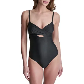 DKNY Keyhole Twist One-Piece Swimsuit in Black at Nordstrom Rack, Size Xx-Large