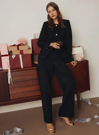 Contemporaine Womens Minimalist dense crepe pant Fit: Wide leg, high rise