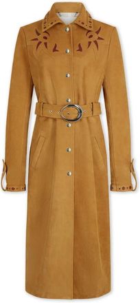 Paco Rabanne Gabardina Larga de Ante - Jackets - Mujer - Marr&oacute;n - S