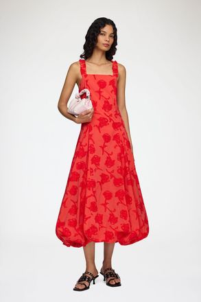 Ganni Red Dress in Fil Coupe