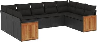 vidaXL Set De Sof&aacute;s De Jard&iacute;n 8 Piezas Y Cojines Rat&aacute;n Sint&eacute;tico Negro Vidaxl