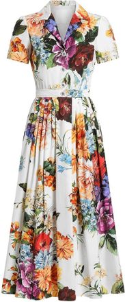 Dolce & Gabbana Womens Poplin Dress With Flower Bouquet Print